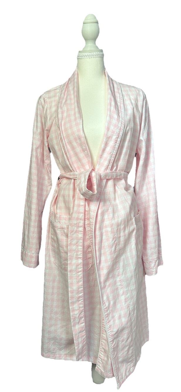 Plume 100% Cotton Pink And White Gingham Bathrobe Women’s Small. Comfort Resort